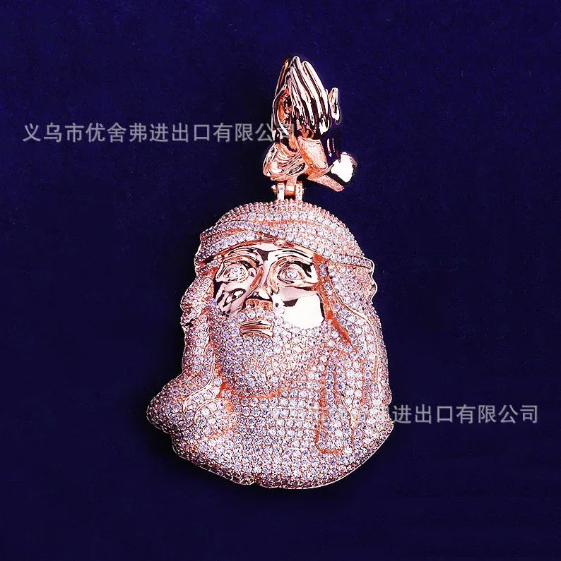 Luxury Iced Out Praying Hands Pendant for Men | Hip Hop Portrait Necklace | Premium Copper Zircon Bling Jewelry | Trendy Men's Streetwear Accessory | Caratix - CaratixJewelry